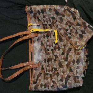 Fossil Rachel Tote Brown Geometric
